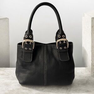 Tignanello Black Leather Shoulder Bag with Silver Accents